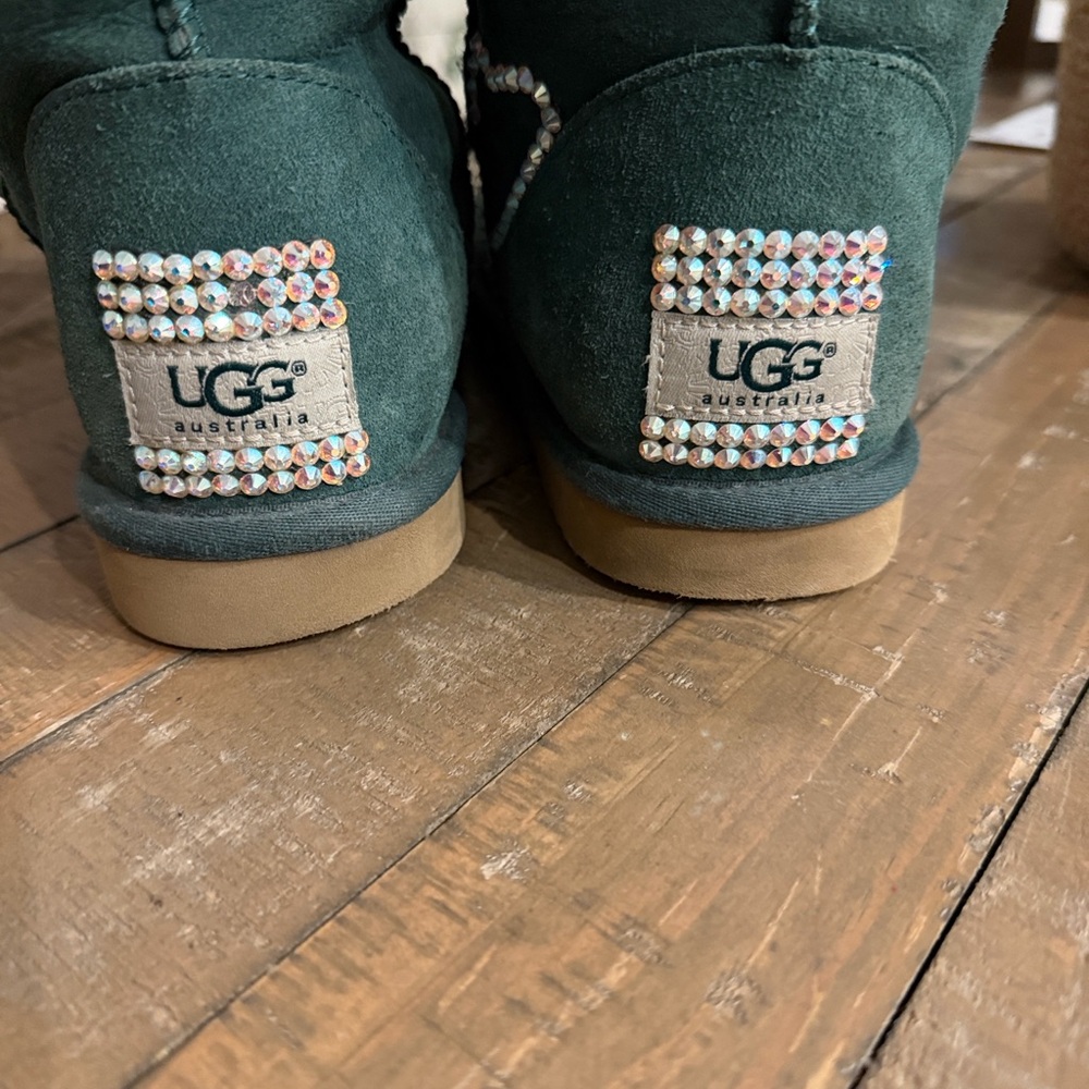 UGG Forest Green Suede Boots with Sparkling Accents